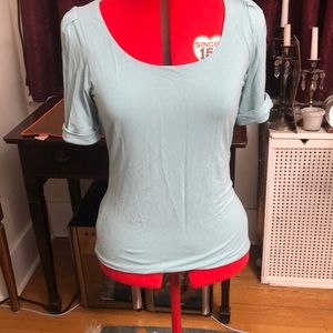 Aqua Short Puff Sleeve Knit Top